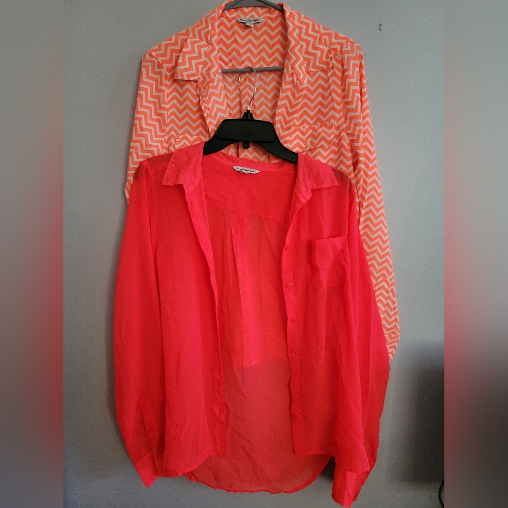2 Sheer American Eagle Button Ups